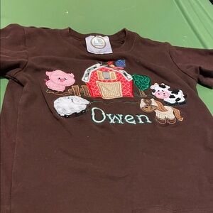 Brown Farm-Themed Kids Shirt Owen monogram